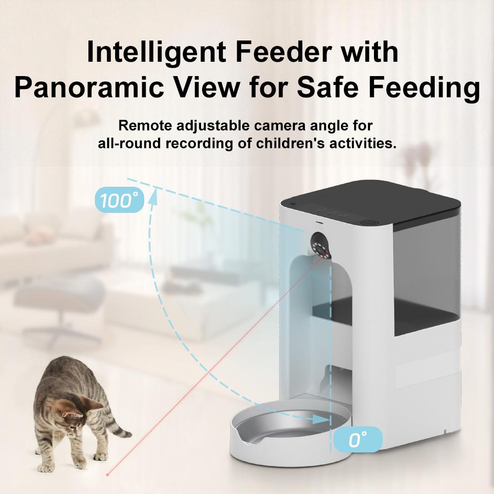Wide-Angle Dual-Band WiFi Smart Pet Feeder Laser Interactive Automatic Cat Feeder with Adjustable Camera & Stainless Steel Bowl
