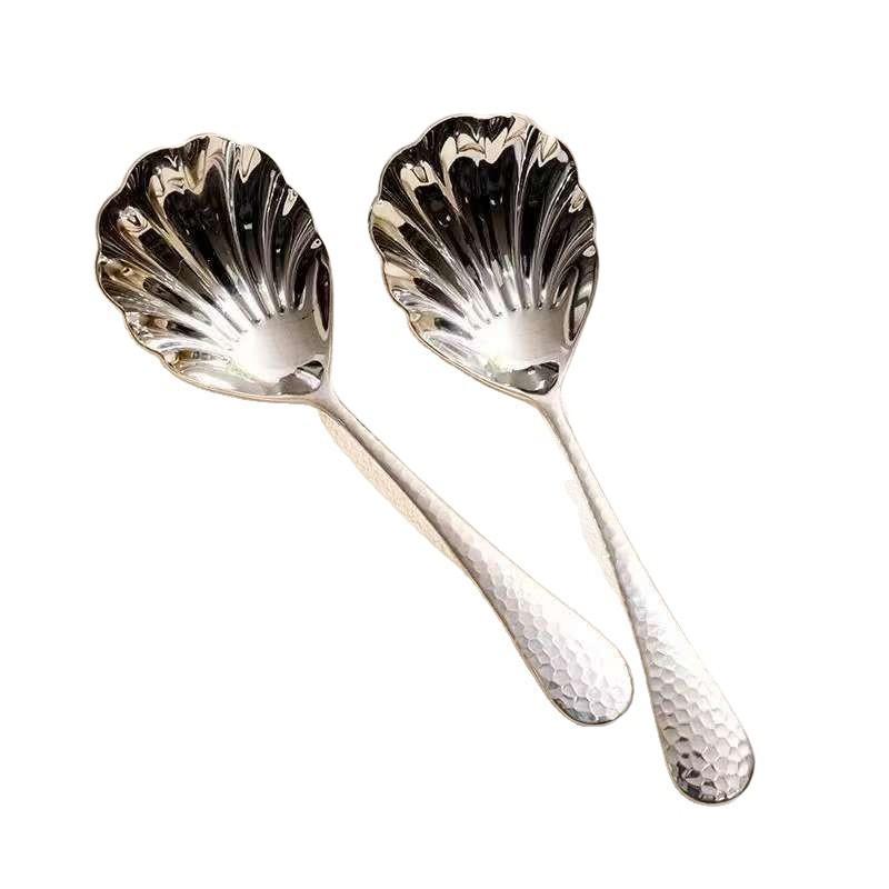 Shell Shape Stainless Steel Spoon With Long Handle Ladle Restaurant Dessert Spoon Ice Cream Scoops Kitchen Accessories Tool
