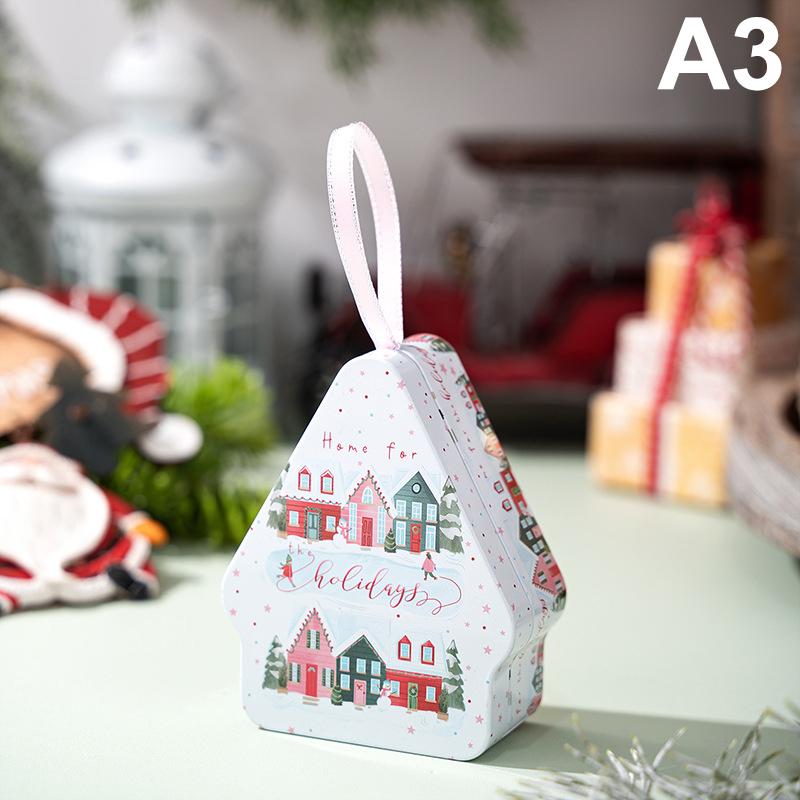 Christmas Decor Tinplate Box Storage Box With Lanyard Candy Biscuit Box Jewelry Storage Party Favors Christmas Tree Decoration