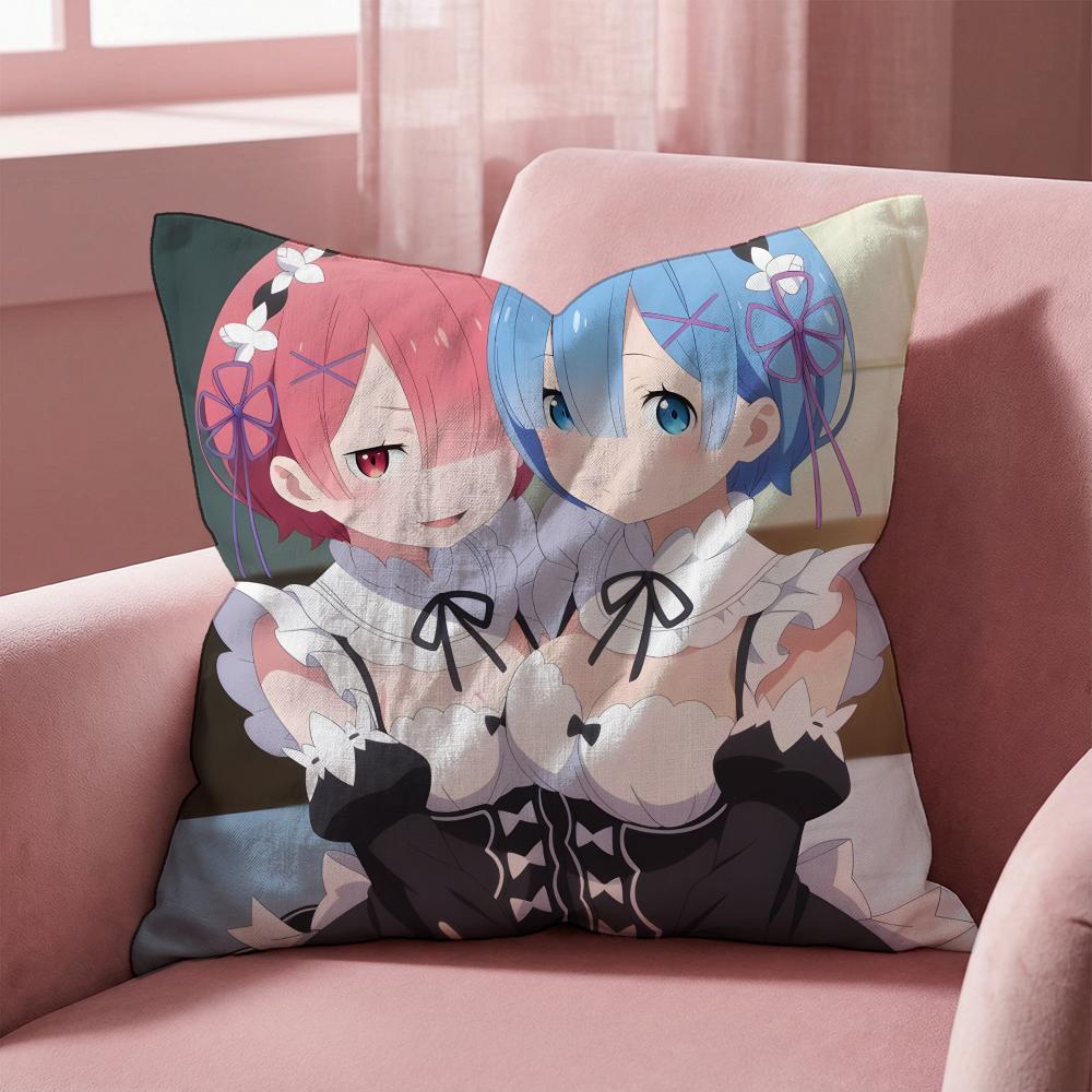 R-Re Zero ANIME Cushion Cover Multi-Scene Pillow Cover for Home & Car - Reversible, Soft & Durable for Daily Use