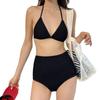 Women's Sexy Halter Tie Solid Color High Waist Bikini Swimsuit