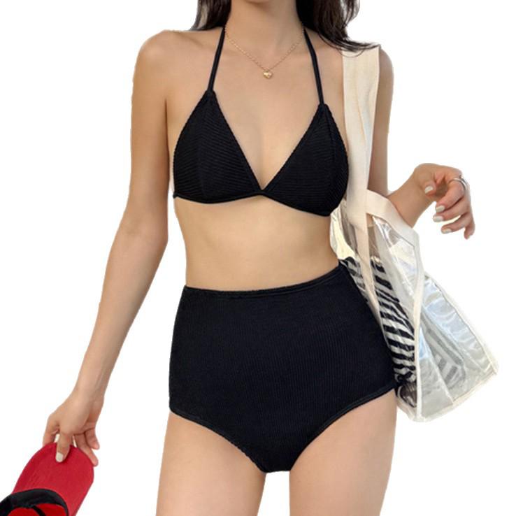 Women's Sexy Halter Tie Solid Color High Waist Bikini Swimsuit