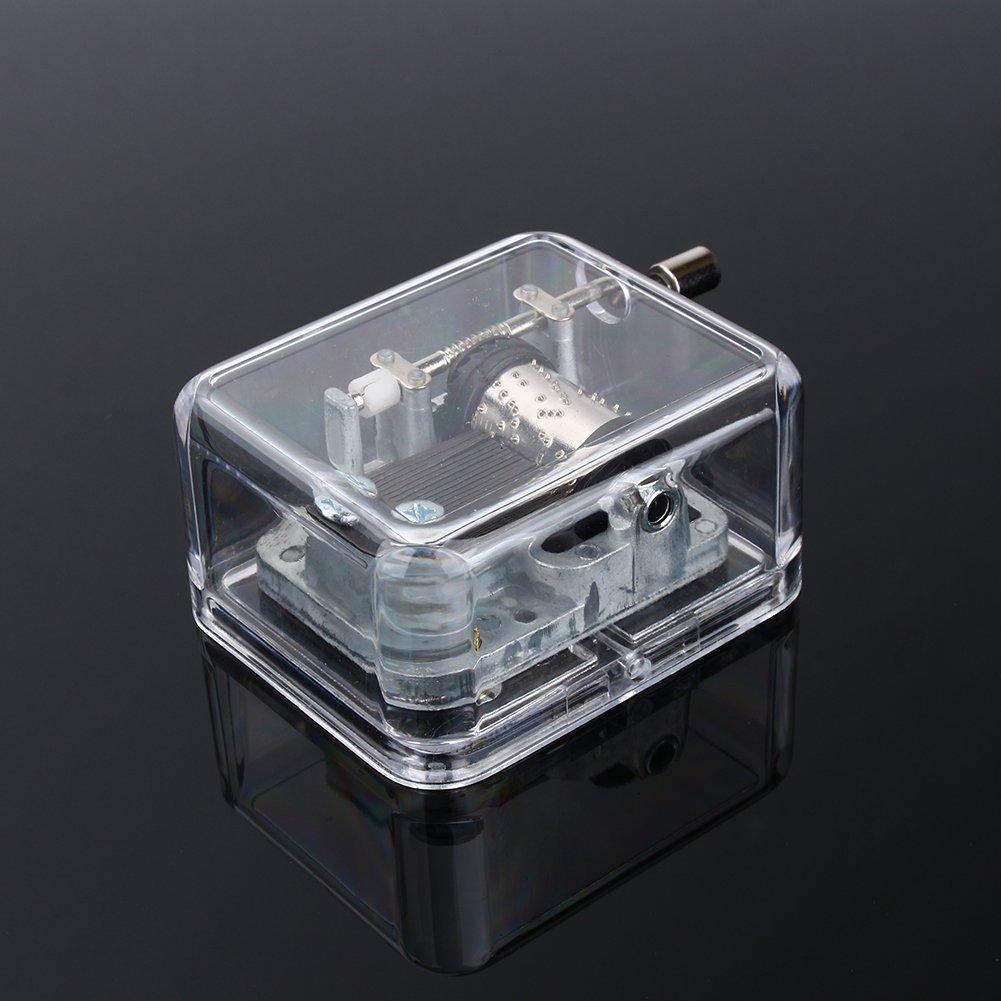 18 note acrylic clear music box Hand crank gurdy musical mechanism music box (edelweiss)