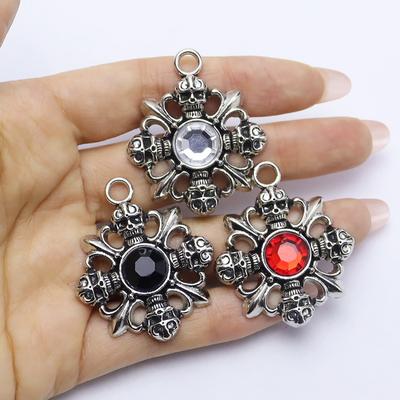 10pcs Gothic Punk Fashion Retro Diamond-Encrusted Skeleton Pendant Necklace DIY Alloy Accessory for Making