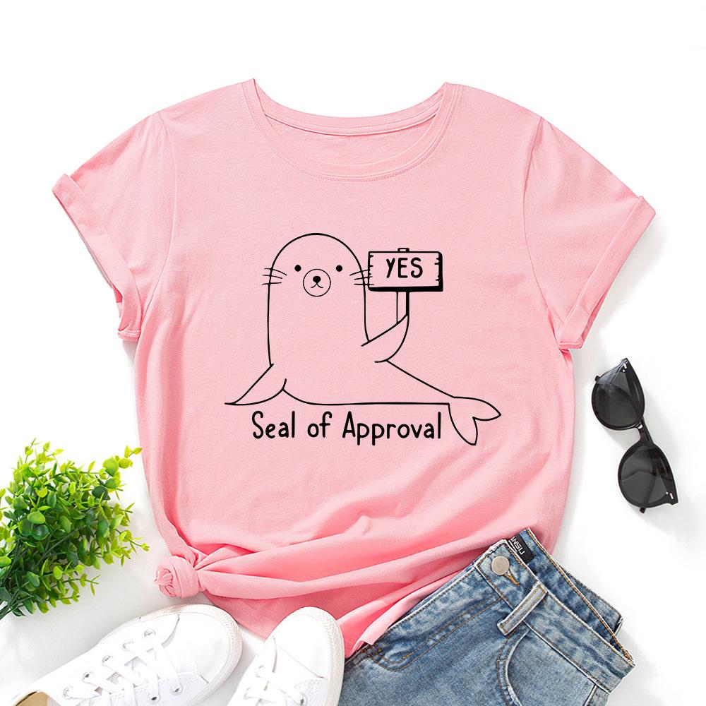 Cotton T-Shirt Short Sleeve Round Neck Women 2d Print Tops