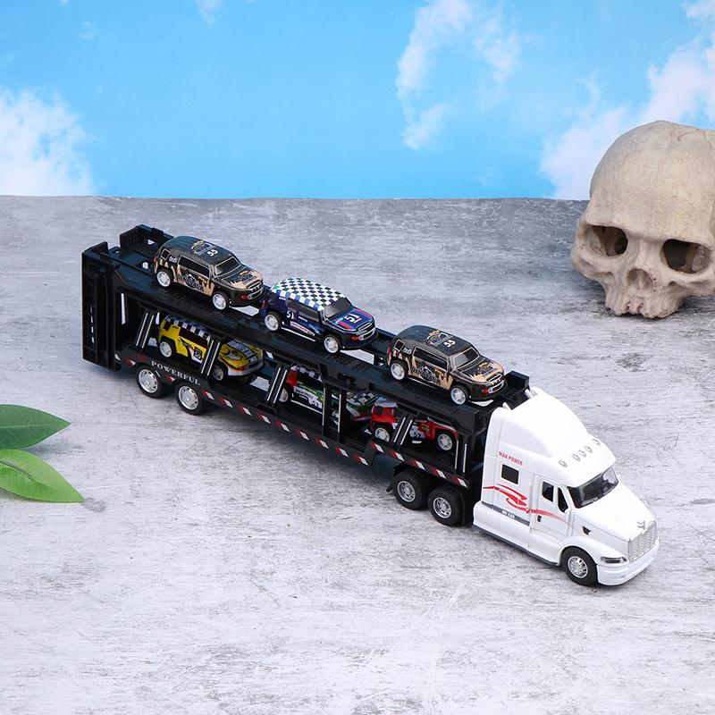 Alloy American Big Truck With 6Pcs Mini Metal Alloy Diecast Car Model Scale Toys Vehicles Carrier Truck For Kids