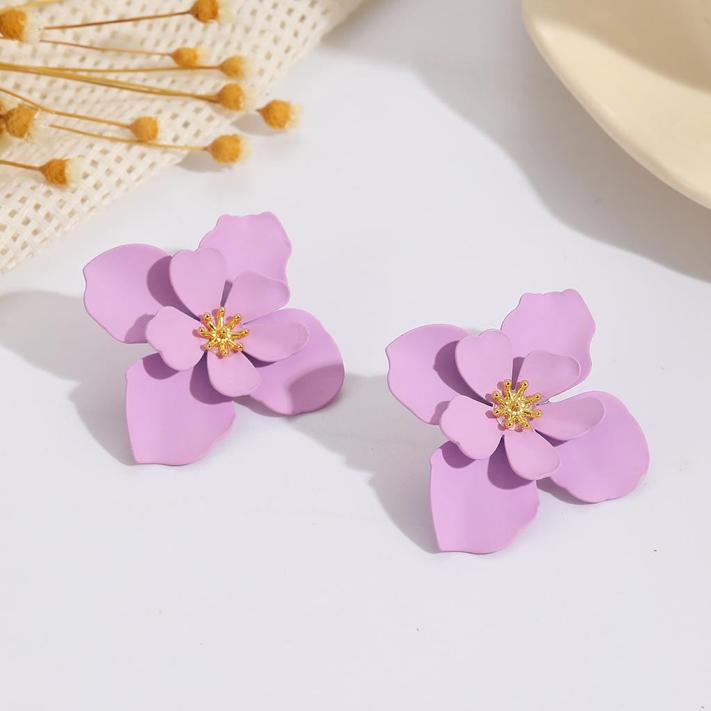 Hot Sale Color Spray Paint Flower Stud Earrings Personality Sweet Temperament Versatile Niche Ladies Petals