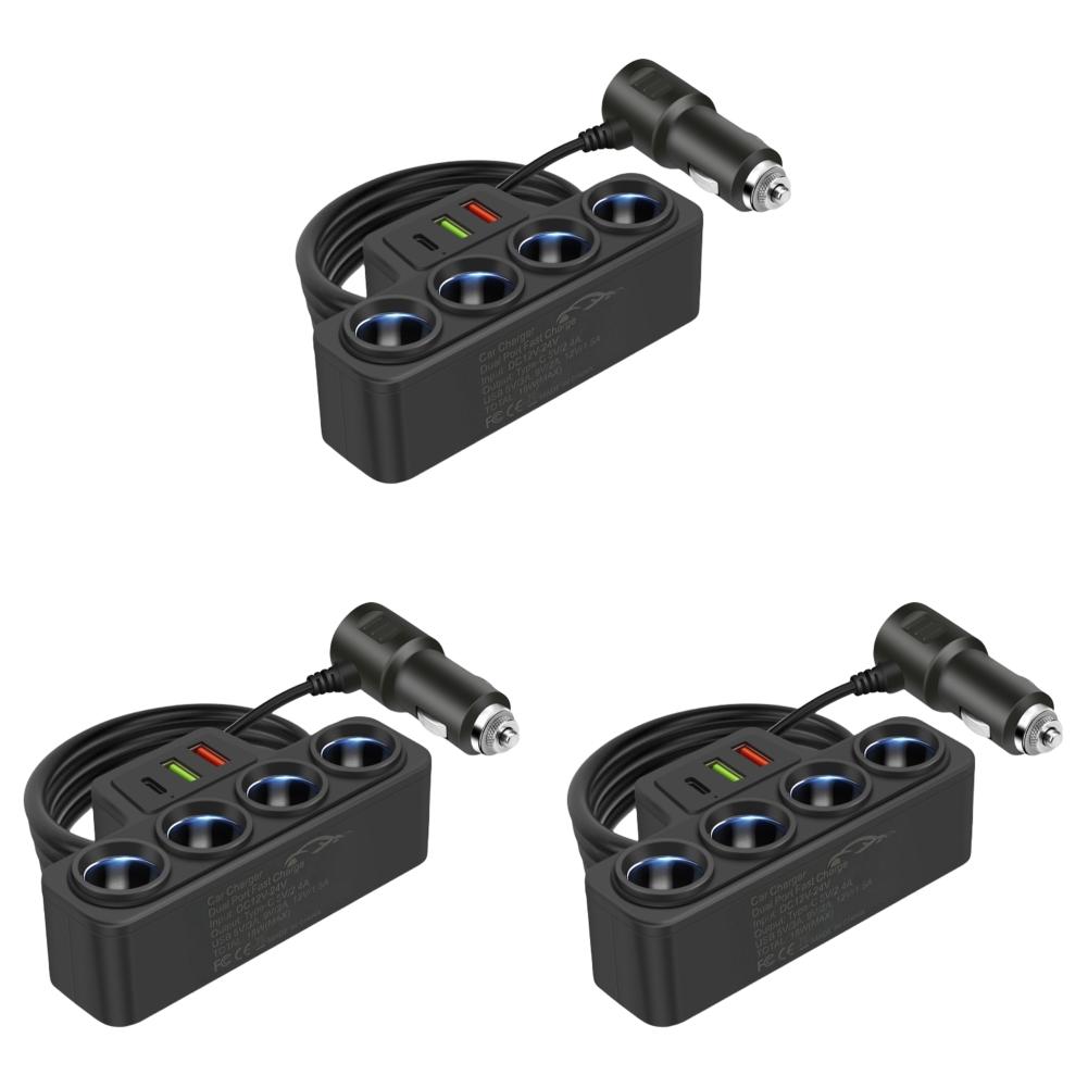4 In 1 USB Type C Socket 120W Car Cigarette Lighter Splitter 12V 24V Fast Charger Phone Power Adapter for Car DVR GPS Dashcam