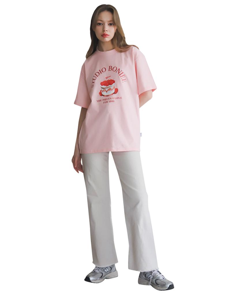 BONIEE Strawberry Cake Graphic Loose T-Shirt Pink