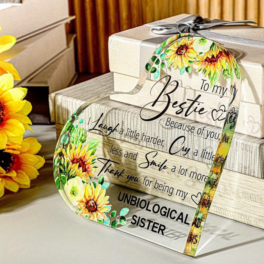 Friendship Gifts for Women: Bestie Plaque, Sunflower Flower Gift, Sister Birthday Thank You Acrylic Friendship Gift