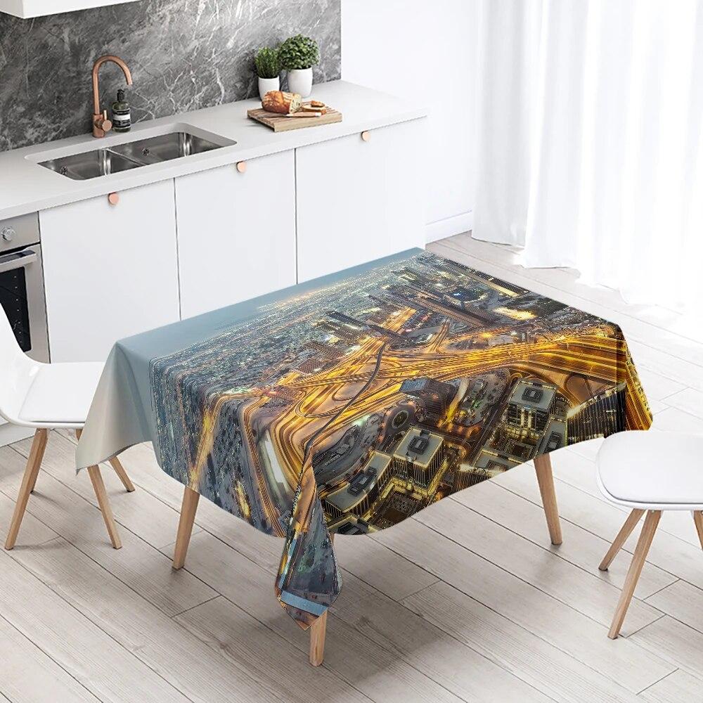 World Famous City Building Night Scene Tablecloth Party Restaurant Table Decoration Waterproof Kitchen New Home