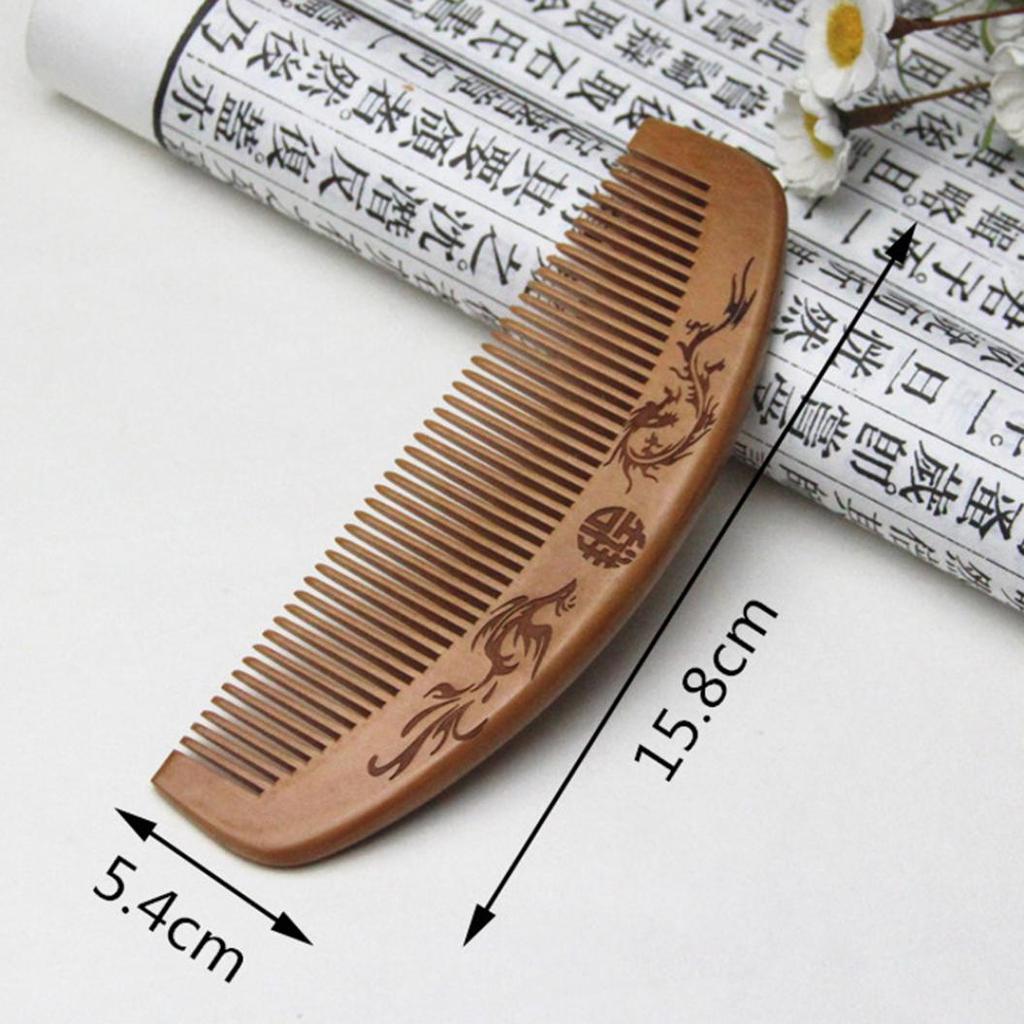 Dragon Phoenix Engraved Peach Wood Healthy Massage Anti-Static Hair Care Comb