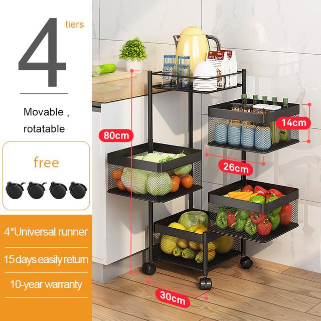 Kitchen Storage Shelf Multi-Layer Movable Fruit Vegetable Snack Stand Rotating Kitchen Storage Rack Large-capacity Shelf
