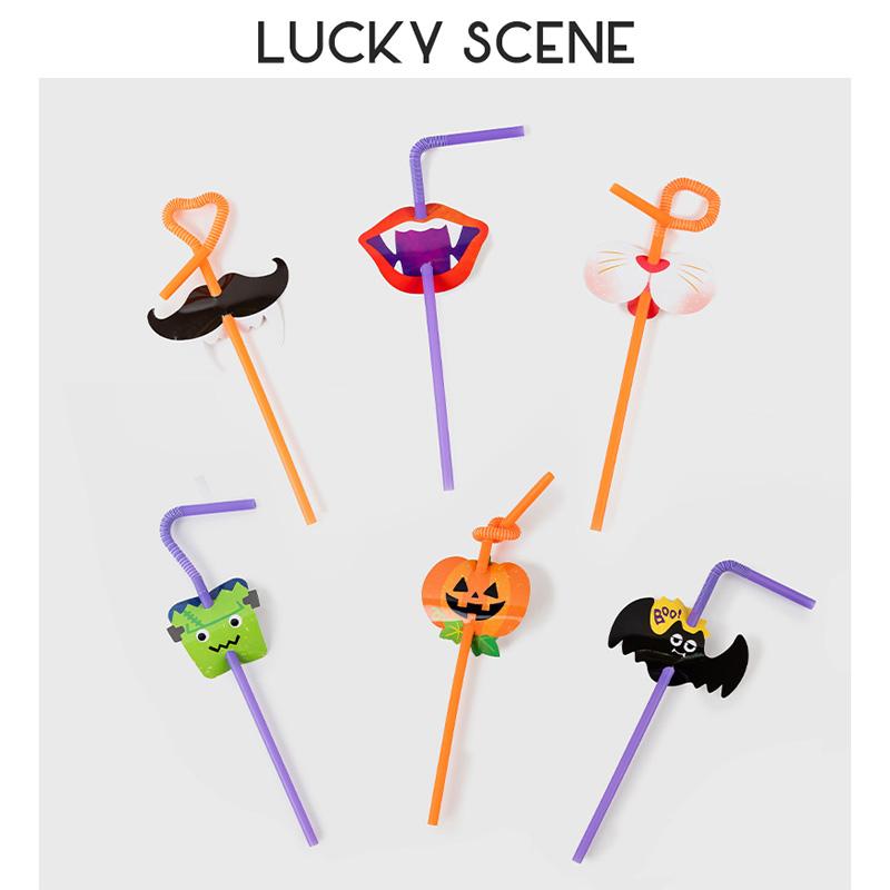 

12Pcs Halloween Funny Straw Decoration Ghost Plastic Colorful Straw Cute Cartoon Shape