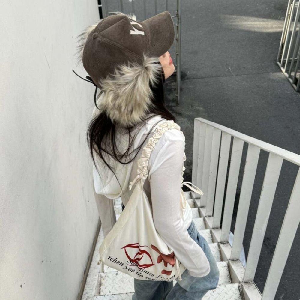 Casual Corduroy Baseball Cap Korean Style Y2k Peaked Cap Fashion Feather Baseball Hat  Streetwear
