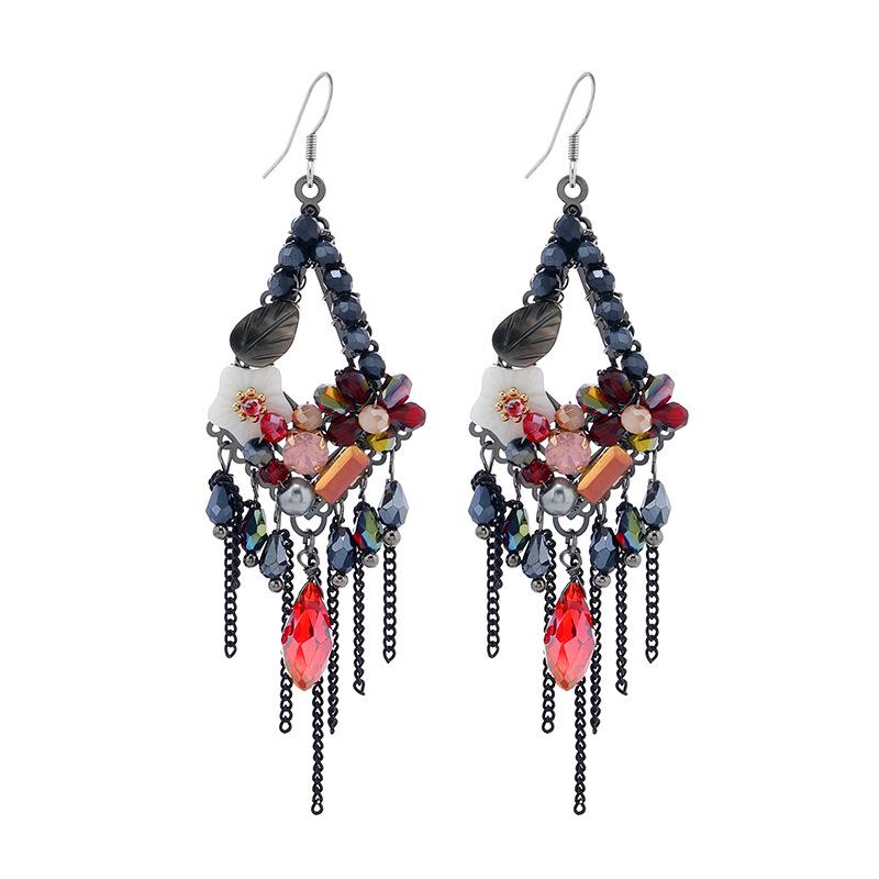 Luxury Retro Handmade Crystal Earrings Femininity Versatile Long Fringed Bride Earrings High-end Ear Jewelry