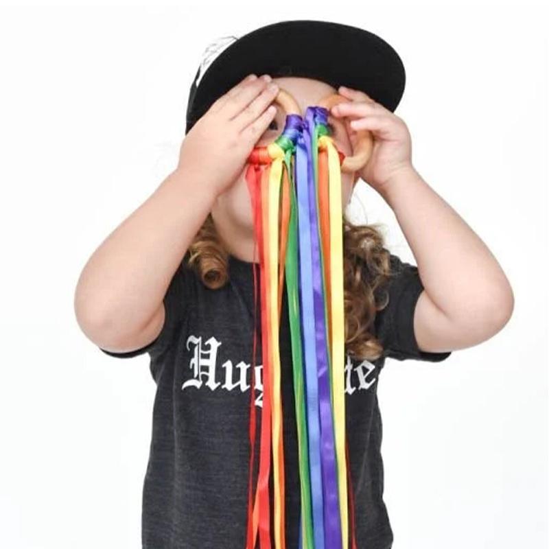 Regenbogen Handdrachen Kreatives Tanzband Streamer Mit Holzring Handgelenk Taktiles Spielzeug Set Kinder Geburtstagsparty Mitgebsel Geschenke