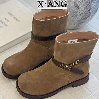 Rindslederversion Maillard Stiefel Damen Kurzstiefel Herbst und Winter neu Martin Stiefel Damen mittelhohe Schaftweite Ritterstiefel