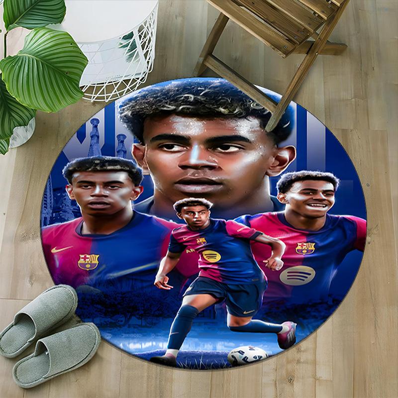 1pc Lamine Yamal  Carpet, Round Rug, Comfortable, Suitable for Entryways, Living Rooms, Office, And Bedrooms, Christmas Decoration