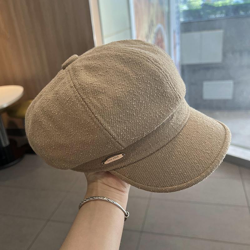 Solid color retro octagonal hat female autumn and winter face small painter hat fashion temperament warm duck tongue beret