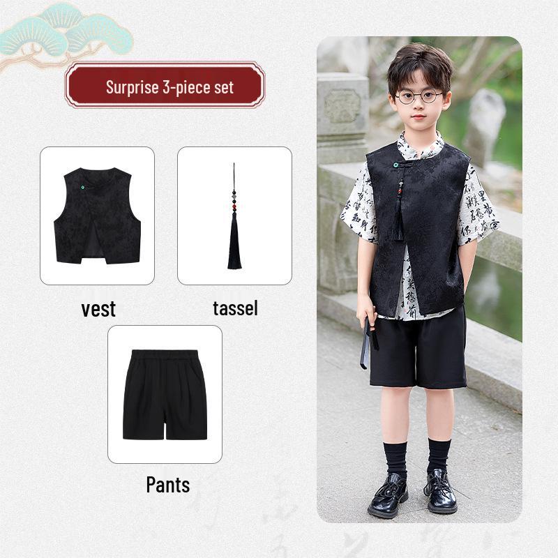 Boys' Chinese-Style Hanfu Set: Tang Suit Vest for Summer Performance