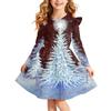 Girls Christmas Print Dress with Sleeves Long Sleeve Holiday Party Dress