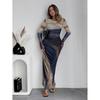 Spot European and American Fashion Mesh Printing Pleated Sexy Tight Crew Neck Dress