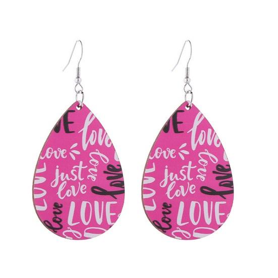 1 Par Pendientes Mujer Contraste de Color Estampado Carta de Amor Serie Rosa Pendientes de Gancho Románticos Pendientes Colgantes Día de San Valentín