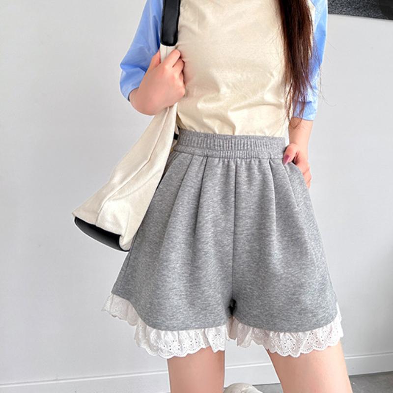 Lace Lace White Gray Shorts Summer High-waisted Slim Sports Pants Small A-line Casual Pants
