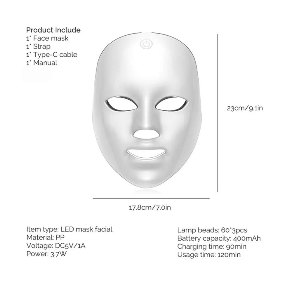 7-Color LED Photon Face & Neck Mask — Wireless Rechargeable, High-Density LEDs, 15–20min Auto Timer, Home Spa