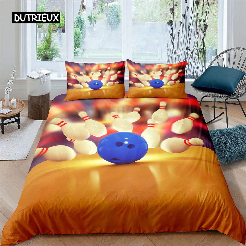 Bowling Duvet Cover Polyester Sport Competition Quilt Cover Sports Games Starry Sky Blue Line Bedding Set Double Queen King Size