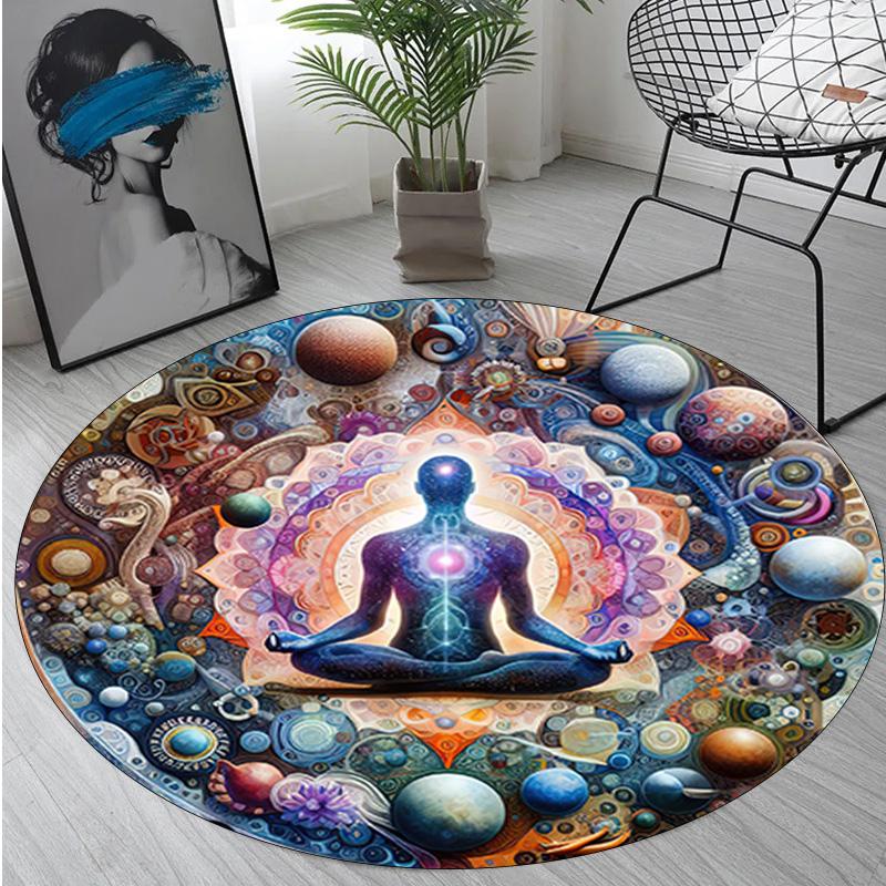 1Pc Lotus Meditation Circular Print Rug - home decoration Carpet For Living Room Bedroom Flooring Computer Chair Area Rug