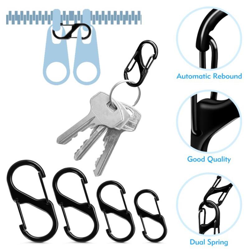 20pcs S Small Carabiner Keyring Clip, 4 Sizes Multipack S Shape Dual Spring Clip