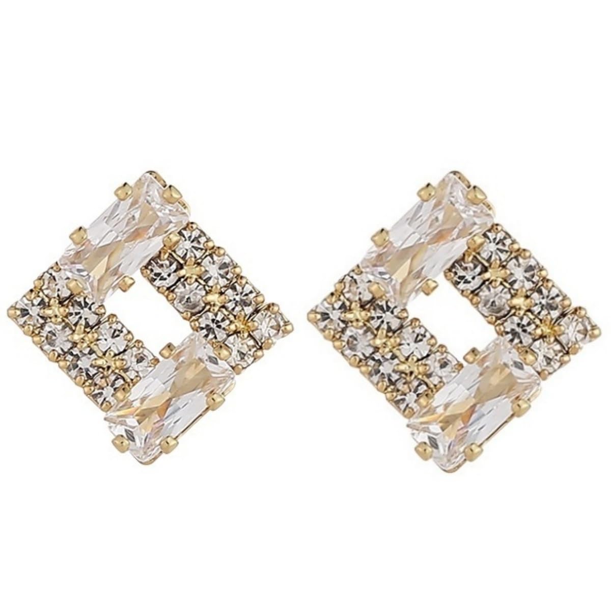 

Popular earrings for silicone cushion Miyabi Grace women, non-pierced earrings, painless, crystal, rhinestone, gold, square, pad, earrings, elegant,