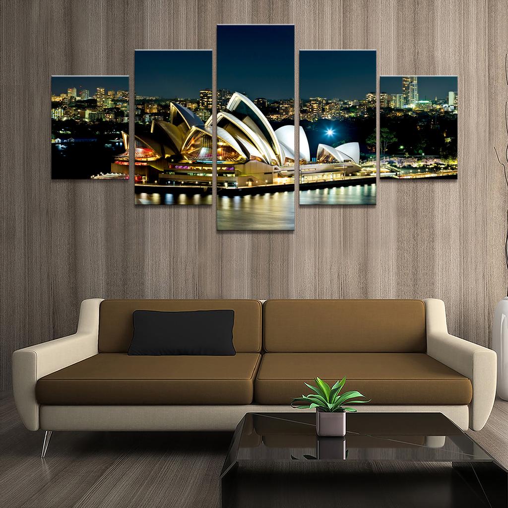 Home Decor Poster Pictures Prints Canvas 5 Piece Modular Night Sydney Opera House Scenery Living Room Decorative Painting No Frame