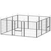 12-Panel Modular Dog Playpen, 68x1.5x80cm, Black Steel, with Entrance Door