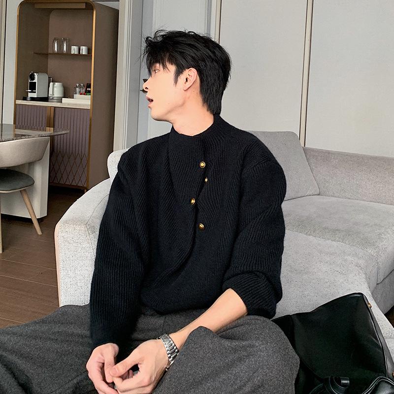 

Irregular Button Men s Winter Heavyweight Knit Sweater - Trendy High-End Cleanfit M чорний