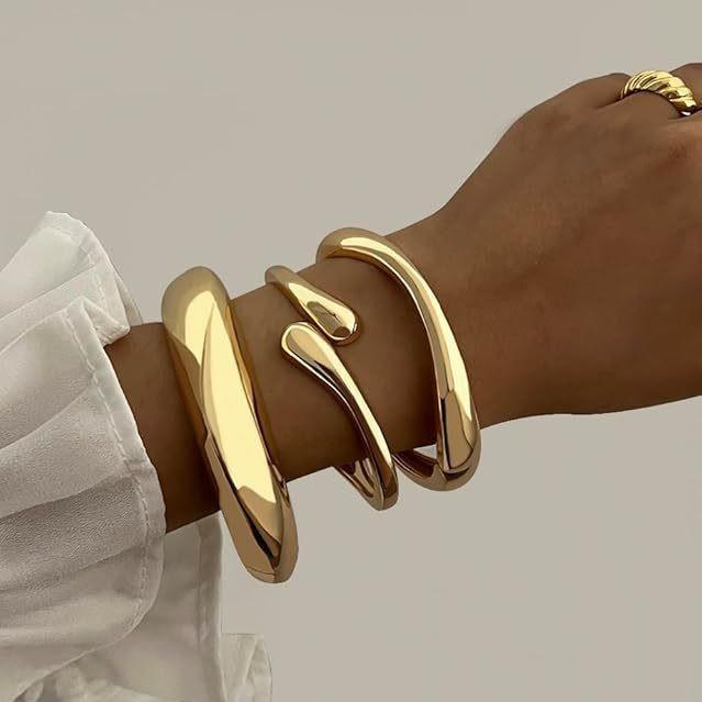 14K Gold Glossy Bracelet Combination 3-piece Set Alloy Spring Opening Bracelet Jewelry