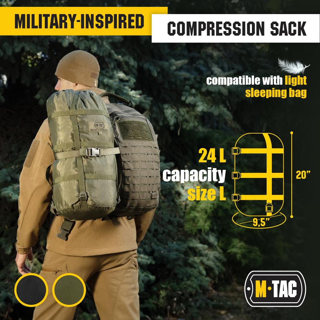 M-Tac Compression Stuff Sack for Sleeping Bag Military Waterproof Compression Bag Lightweight Nylon Compression Sack for Travel Camping Hiking