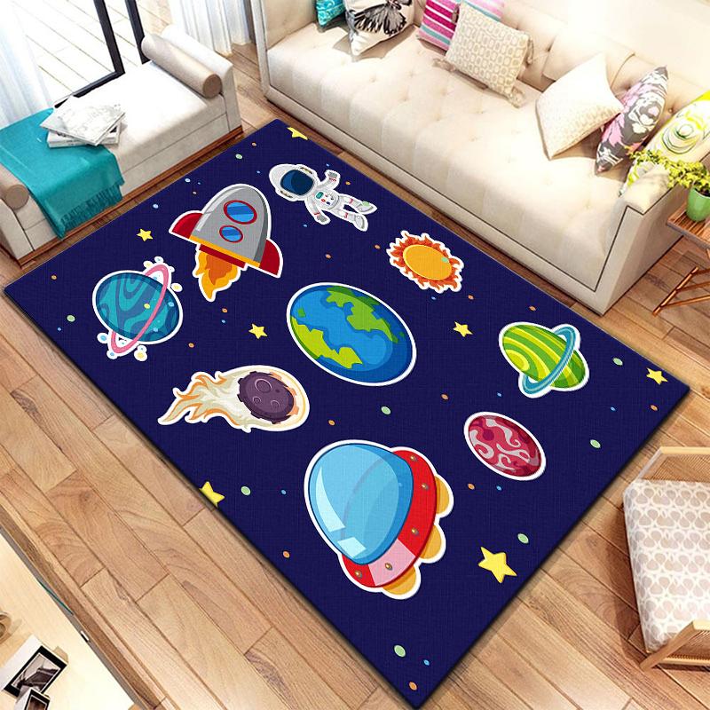 Cartoon  Astronaut Beautiful Painting Carpet for Living Room Large Area Rug Black Soft Carpet Home Decoration Mats Boho Rugs