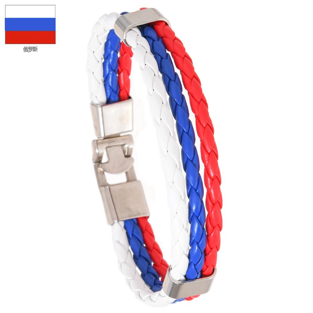 Geflochtene Flaggenfarbe Lederarmband PU Kunstleder Manschette Fußball Weltmeisterschaft Land Armband Unisex Schmuck
