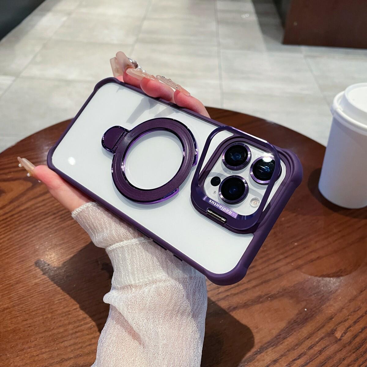 

Acrylic Transparent Magnetic Double Bracket Case for iPhone 15/16/17 with Screen Protector iPhone 15