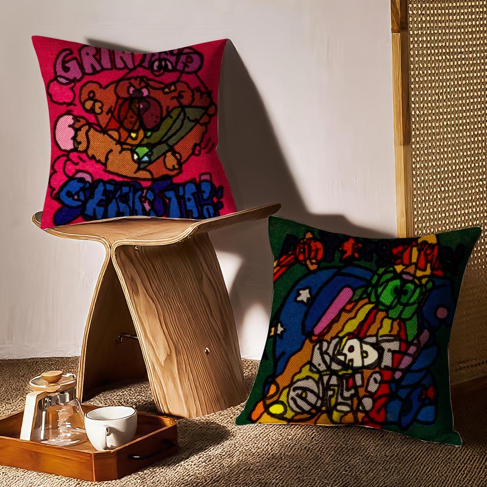 Cute StampIllustration Cushion Cover Anti-dustmite Pillowcase Invisible Zipper Silky Short Plush Sofa Cushion Cover