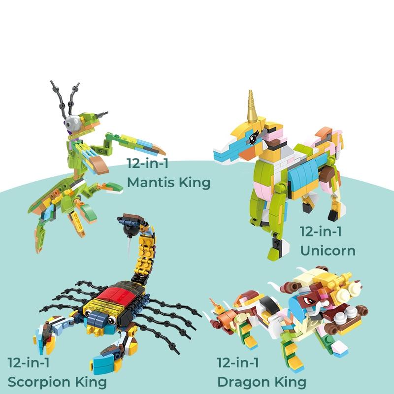 Non-Toxic 12-In-1 City Creativity Jungle Animals Zoo Insect Spider Dragonfly Ladybug Bee Model Building Blocks Bricks Collectible Toys