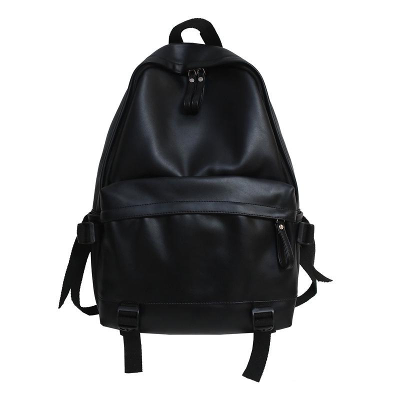 Trendy Men's PU Leather Backpack - Korean Style, Solid Color, for College Students