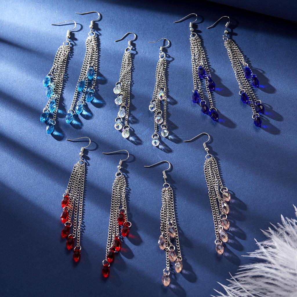AB Color Water Drop Long Tassel Fashion Earrings for Women