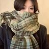 New Retro Plaid Imitation Cashmere Fringed Long Scarf YF Standard Atmosphere Autumn and Winter Thickened Warm Versatile Scarf