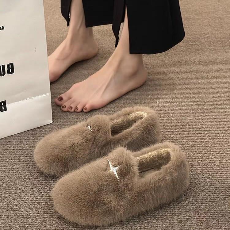 Mao Mao Shoes Women Wear New Autumn and Winter One-pedal Mary Jane Cotton Shoes Plush Beanie Single Shoes