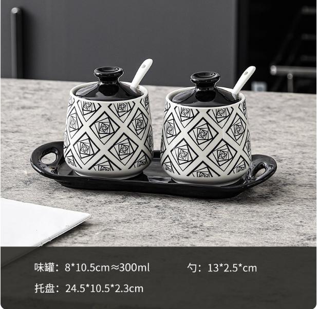 Pot à Condiments Céramique à Pois Rayés Géométriques, Organisateur d'Épices Ménager, Boîte à Condiments, Pot à Huile, Bouteille Sel Poivre Cuisine
