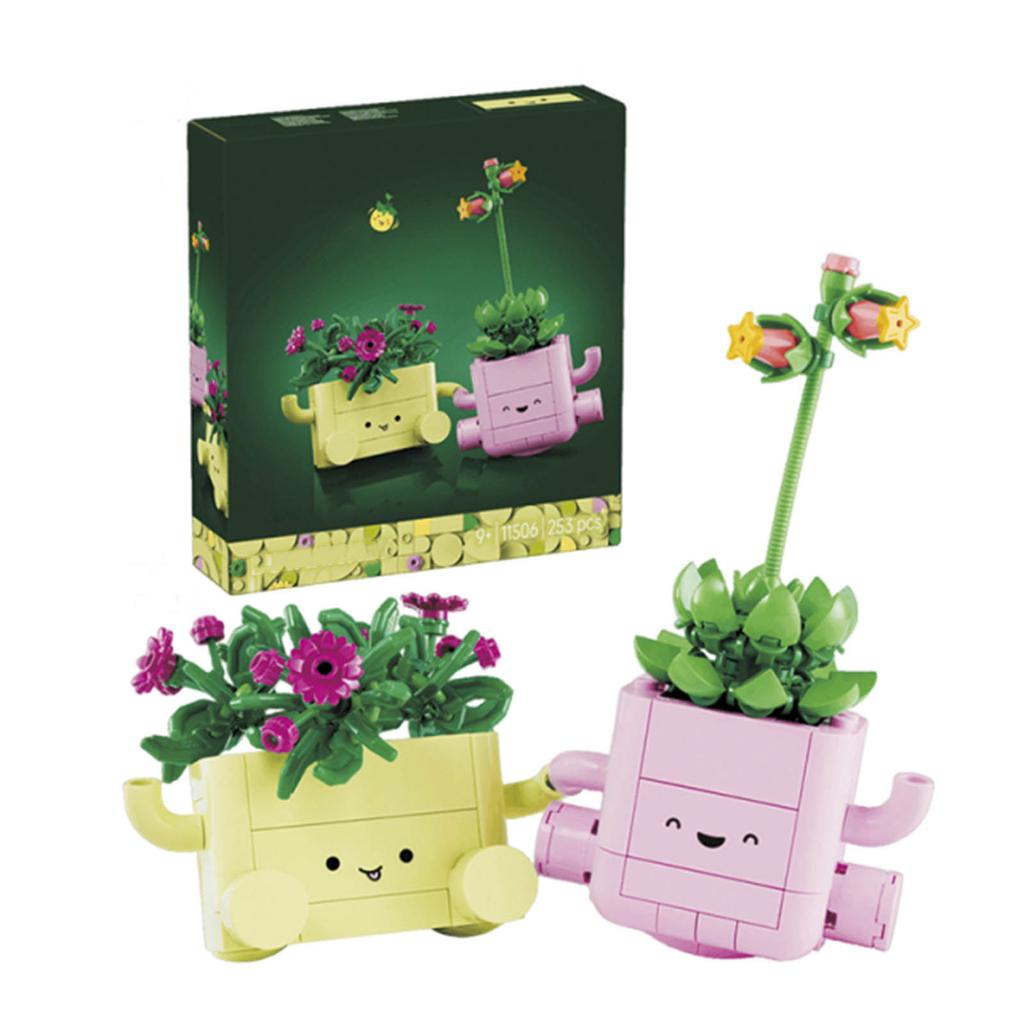 Building Block Flower Bouquet Kit - Artificial Potted Plant Toy Set for Creative Play for Kids